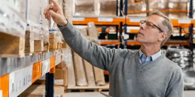 Shopfloor Management im Lager – Mitarbeiter überprüft Bestände direkt am Arbeitsplatz zur Effizienzsteigerung.