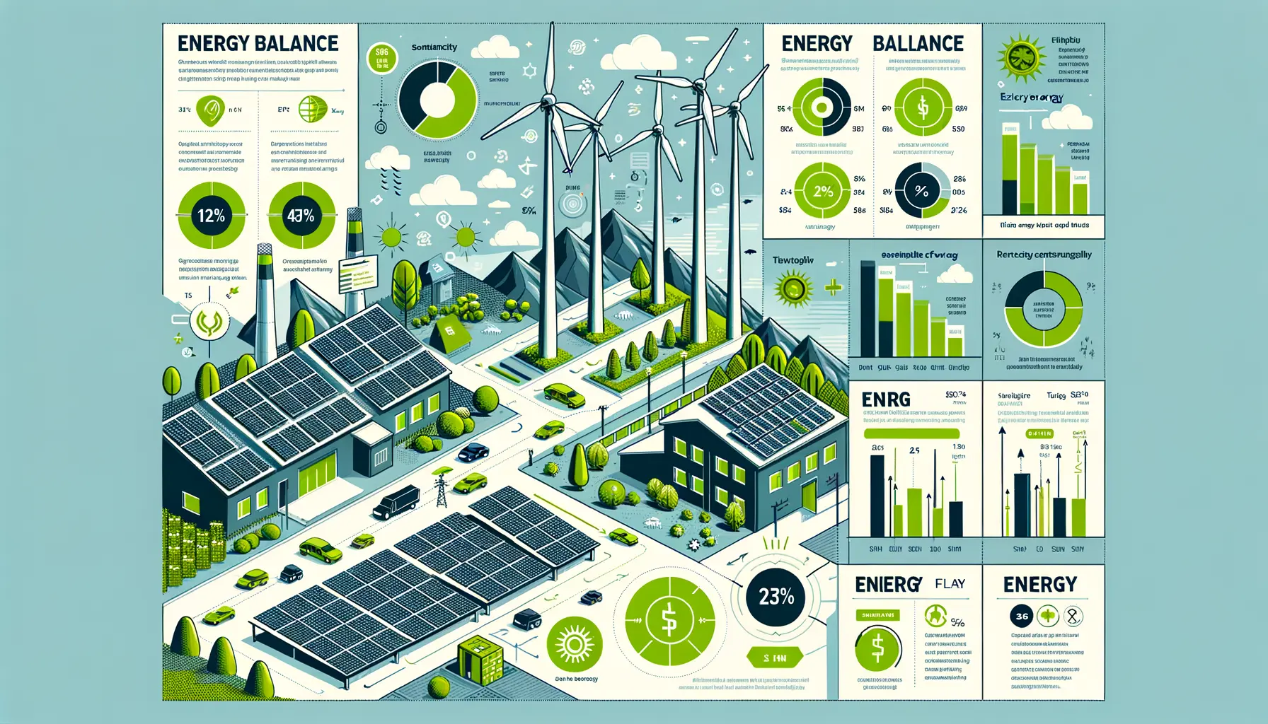 Energiebilanz bei Solar- und Windkraftanlagen visualisiert für nachhaltige Energie 2025
