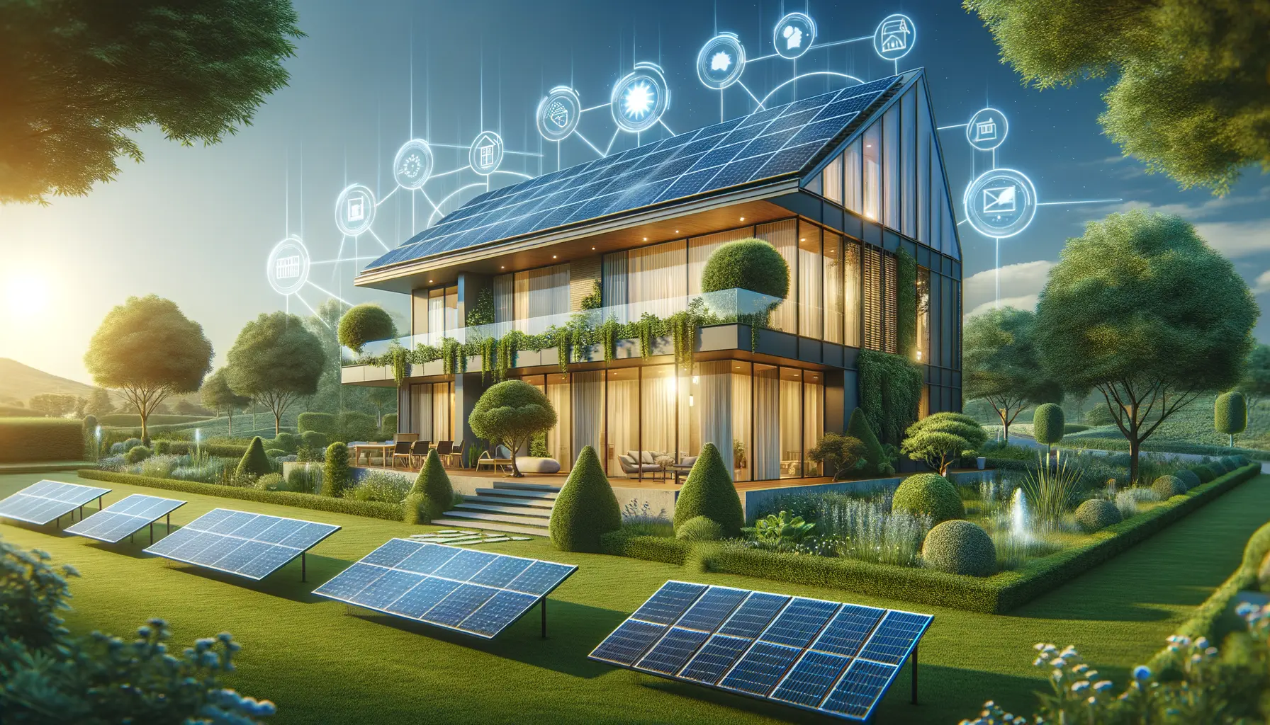 Haus mit Solaranlage und Dämmung zur Reduzierung von Energiekosten