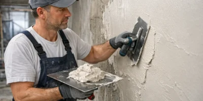 Handwerker verputzt Innenwand für Innenputz Kosten Kalkulation